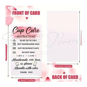 20 Pink Cup Care Instructions Cards for Drink-ware Containers
